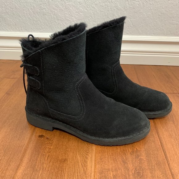 UGG Naiyah Suede Booties Black Womens Size 7 Shearling - Picture 2 of 13